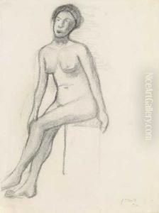 Auf Podest Sitzender Frauenakt Nach Links by Paula Modersohn-Becker