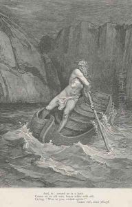 Comes on an old man, hoary white with eld, (Canto III., line 77) by Gustave Dore