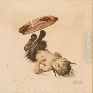 A Young Satyr Lies On His Back And Juggling A Tambourinewith His Horses Legs by Louis Moe