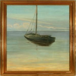Seascape With A Sailing Boat. Signed Louis Moe by Louis Moe