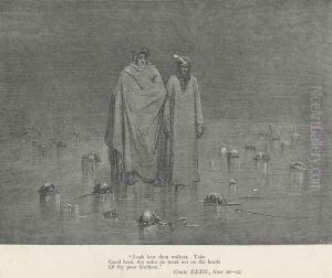 Take Good heed, thy soles do tread not on the heads (Canto XXXII., lines 20-21) by Gustave Dore