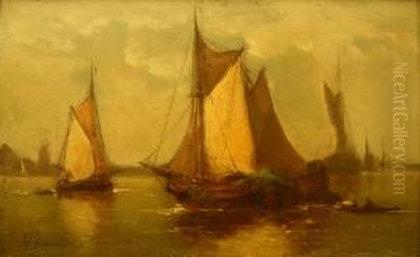 Schepen Op Een Reede. Gesigneerd. Verso: 'vue D'une Rade' - view 1