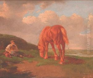 Country Landscape With Boy Resting And Horse In The Foreground by Edward Moerenhout