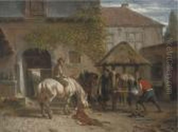 Shoeing Horses At The Blacksmith - view 1