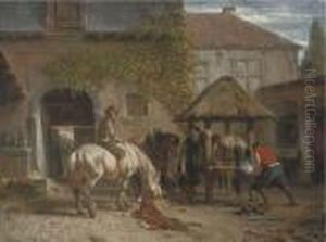 Shoeing Horses At The Blacksmith by Joseph Jodocus Moerenhout