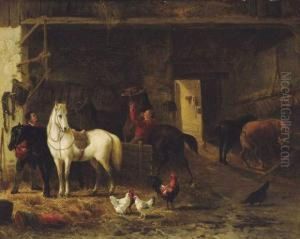 Paardenstalinterieur by Jozef Jodocus Moerenhout