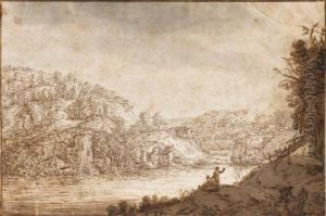 River Landscape With Ruins And Boats by Claes Cornelisz Moeyaert