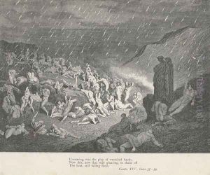 Unceasing was the play of wretched hands, (Canto XIV., line 37) by Gustave Dore