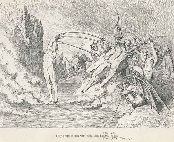 They grappled him with more than hundred hooks. (Canto XXI., line 51) - view 1