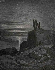 The Inferno, Canto 34, lines 133: Thus issuing we again beheld the stars. by Gustave Dore