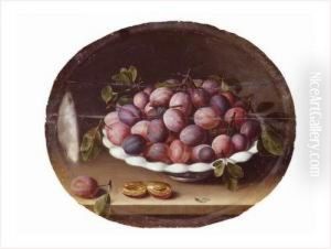 Nature Morte A La Coupe De Prunes Sur Un Entablement