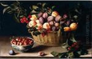 Still Life With A Basket Of Plums, Peaches, Cherries And Redcurrants, Together With by Louise Moillon
