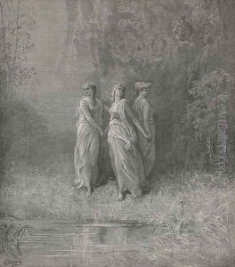 Three nymphs (Canto XXIX., line 126) by Gustave Dore