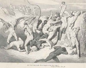 Ah! how they made them bound at the first stripe! (Canto XVIII., line 38) by Gustave Dore
