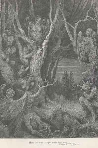 Here the brute Harpies make their nest. (Canto XIII., line 41) by Gustave Dore