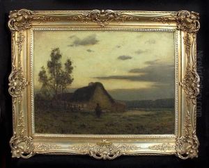 A Landscape At Dusk With A Figure By A Cottage by Maurice Moisset