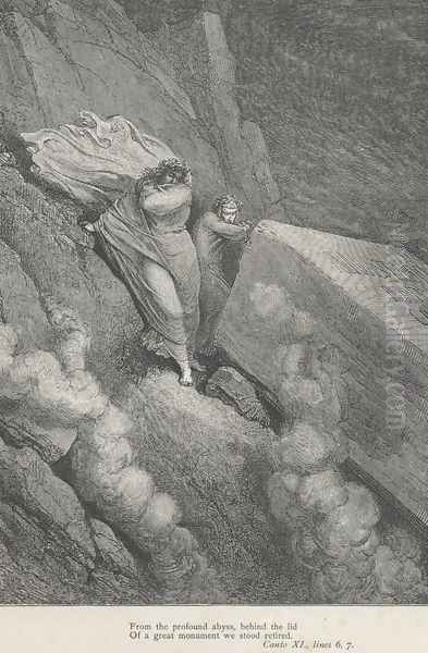 behind the lid Of a great monument we stood retired. (Canto XI., lines 6-7) - view 1