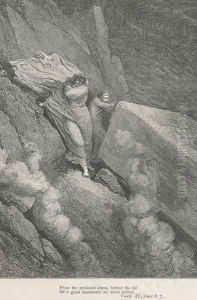 behind the lid Of a great monument we stood retired. (Canto XI., lines 6-7) by Gustave Dore