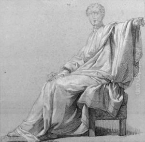 A Seated Draped Man Pointing To The Right