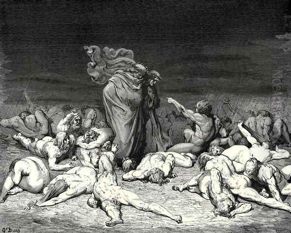 The Inferno, Canto 6, lines 49-52: 'Thy city heap'd with envy to the brim, Ay that the measure overflows its bounds, Held me in brighter days. Ye citizens Were wont to name me Ciacco.' - view 1