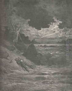 Along the banks and bottom of his course; (Canto V., line137)