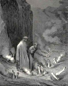 The Inferno, Canto 19, lines 10-11: There stood I like the friar, that doth shrive A wretch for murder doom'd