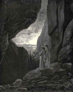 The Inferno, Canto 34, lines 127-129: By that hidden way My guide and I did enter, to return To the fair world by Gustave Dore