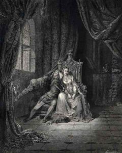 The Inferno, Canto 5, lines 134-135: 'In its leaves that day We read no more.' by Gustave Dore