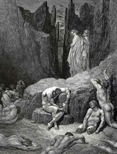 The Inferno, Canto 29, lines 4-6: But Virgil rous'd me: "What yet gazest on' Wherefore doth fasten yet thy sight below Among the maim'd and miserable shades" by Gustave Dore