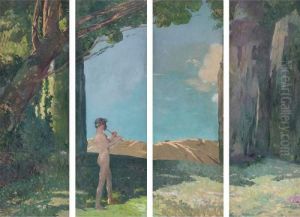 The Pipes Of Pan: A Painting On Four Panels by Maurice, Morris Molarsky
