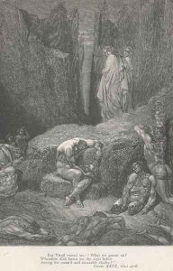 But Virgil roused me: "What yet gazest on? (Canto XXIX., line 4)