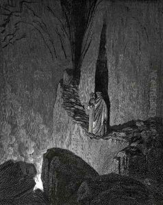 The Inferno, Canto 26, lines 46-49: The guide, who mark'd How I did gaze attentive, thus began: "Within these ardours are the spirits, each Swath'd in confining fire." by Gustave Dore