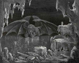 The Inferno, Canto 34, lines 20-21: "Lo!" he exclaim'd, "lo Dis! and lo the place, Where thou hast need to arm thy heart with strength." by Gustave Dore