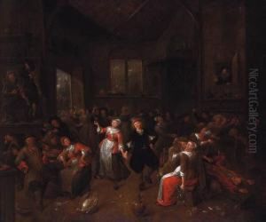 Peasants Merrymaking In A Barn by Bartholomeus Molenaer