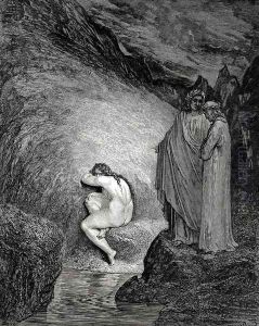 The Inferno, Canto 30, lines 38-39: "That is the ancient soul Of wretched Myrrha," by Gustave Dore