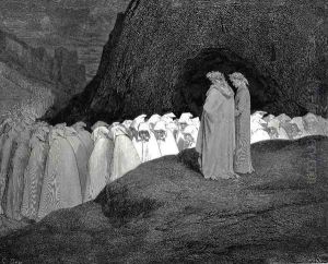 The Inferno, Canto 23, lines 92-94: "Tuscan, who visitest The college of the mourning hypocrites, Disdain not to instruct us who thou art." by Gustave Dore