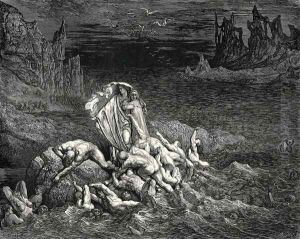 The Inferno, Canto 7, lines 118-119: "Now seest thou, son! The souls of those, whom anger overcame." by Gustave Dore