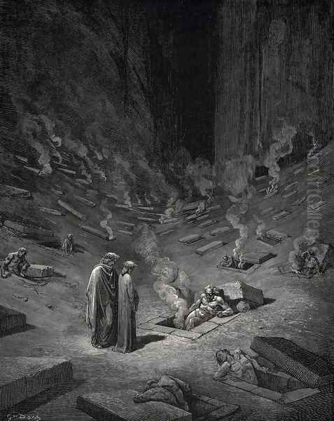 The Inferno, Canto 9, lines 124-126: "He answer thus return'd: The arch-heretics are here, accompanied By every sect their followers;" - view 1