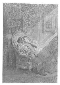 But whose velvet violet lining with the lamplight gloating o'er She shall press, ah, nevermore! by Gustave Dore