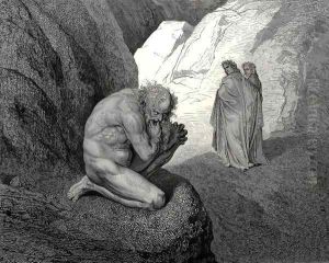 The Inferno, Canto 7, lines 8-9: "Curs'd wolf! thy fury inward on thyself Prey, and consume thee!" by Gustave Dore