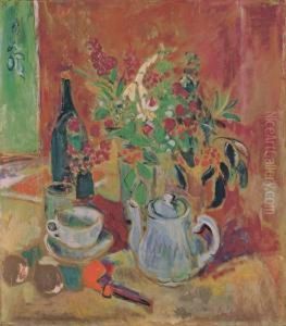 "stilleben Mit Blumenstrauss, Kanne Und Pfeife" by Oskar Moll