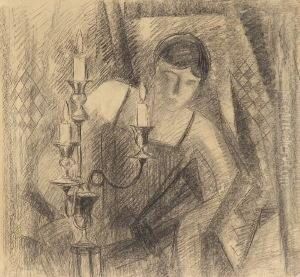 Brigitte Mit Kerzenleuchter. by Oskar Moll