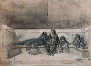 A Couple and two Children sleeping on a London Bridge by Gustave Dore