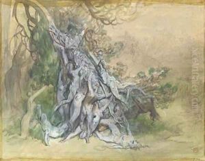 Nymphs in a landscape by Gustave Dore
