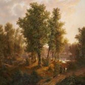 Forest Scene At Bregentved by I. P. Moller