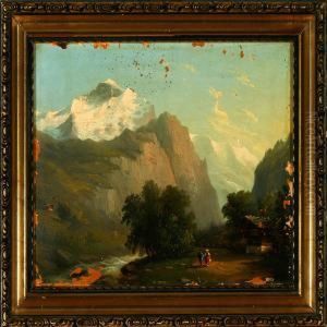 A Couple Strolling Along In Tyrol by I. P. Moller