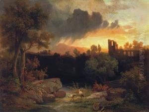 Romantic Landscape With Ruins by Jozsef Molnar