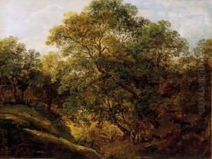 Forest Landscape With Figures by Jozsef Molnar