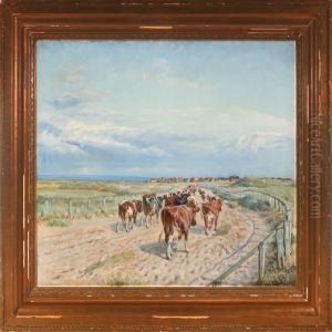Scenery From Fano Withcows On Their Way To Milking by Niels Pedersen Mols