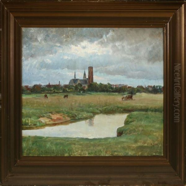 Meadow Landscape With Grazing Cows By Ribe Dommirke - view 1